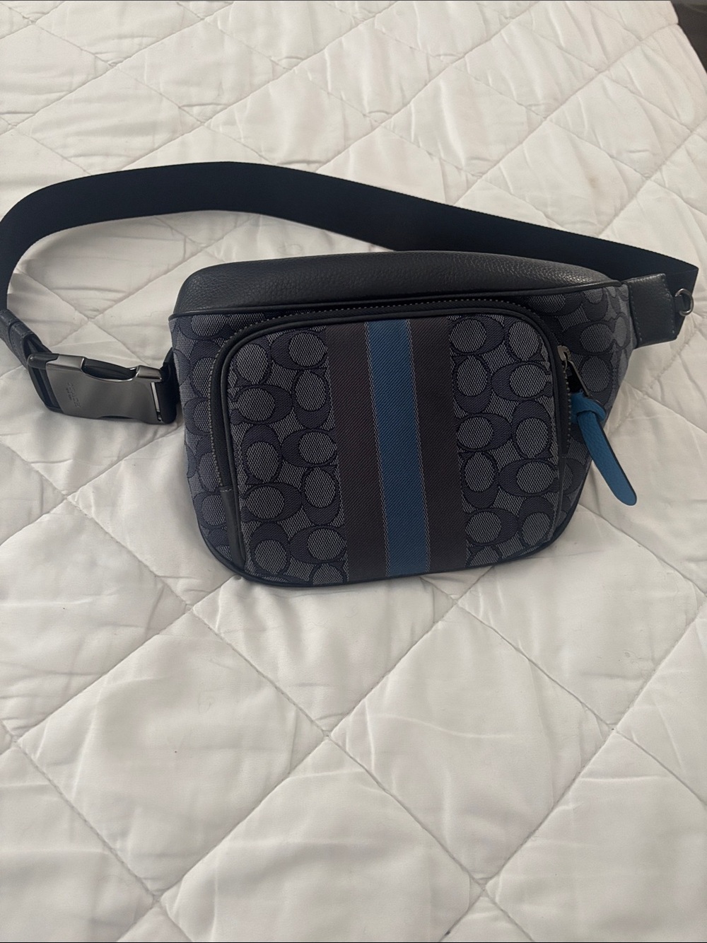 Coach Men's Signature Canvas Belt Bag in Charcoal/Blue